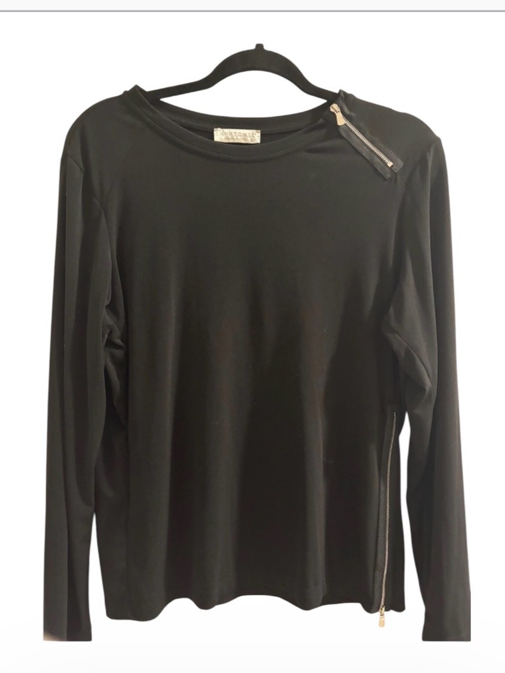 Anatomie Black Long-Sleeve Top with Zipper Details Size Large